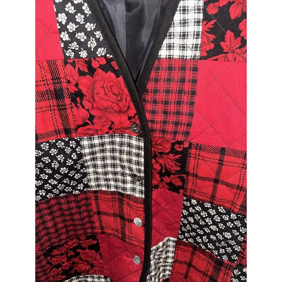 Susan Bristol Vintage Patchwork Black Red Vest Size Medium - Picture 4 of 6
